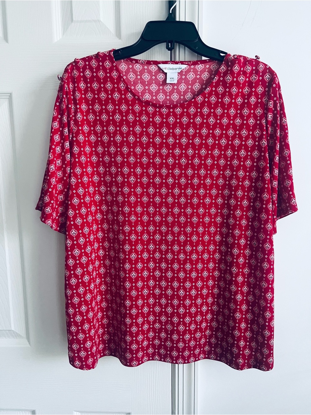 Liz Claiborne Red Printed Short Sleeve Women's Top xxl